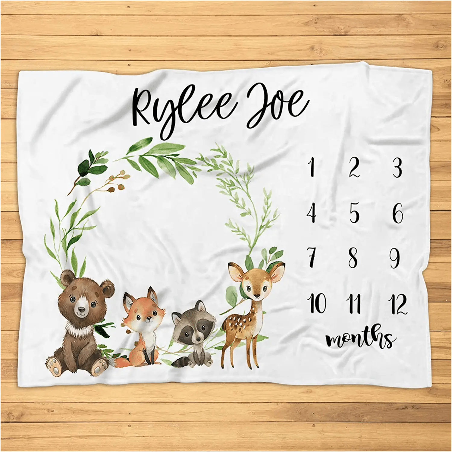 Woodland Milestone Blanket Boy - Personalized Baby Boy Monthly Blanket Woodland Animals - Baby Boy Shower Gift Bear Fox Plush Fleece Blanket