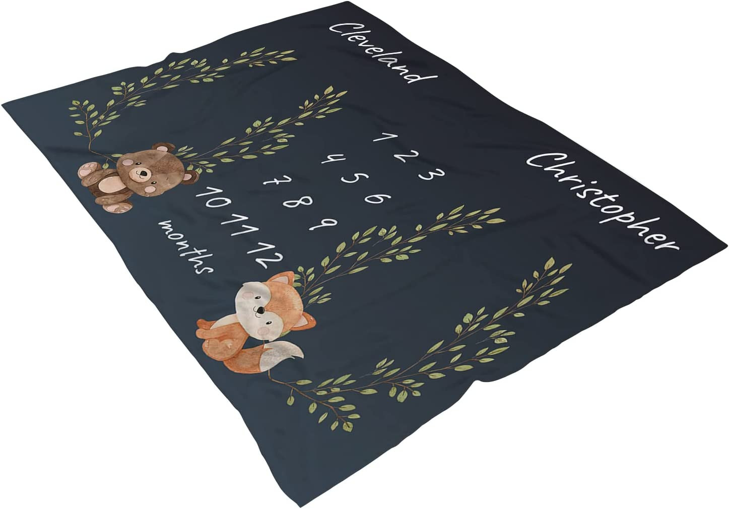 Personalized Woodland Milestone Monthly Blanket for Twins