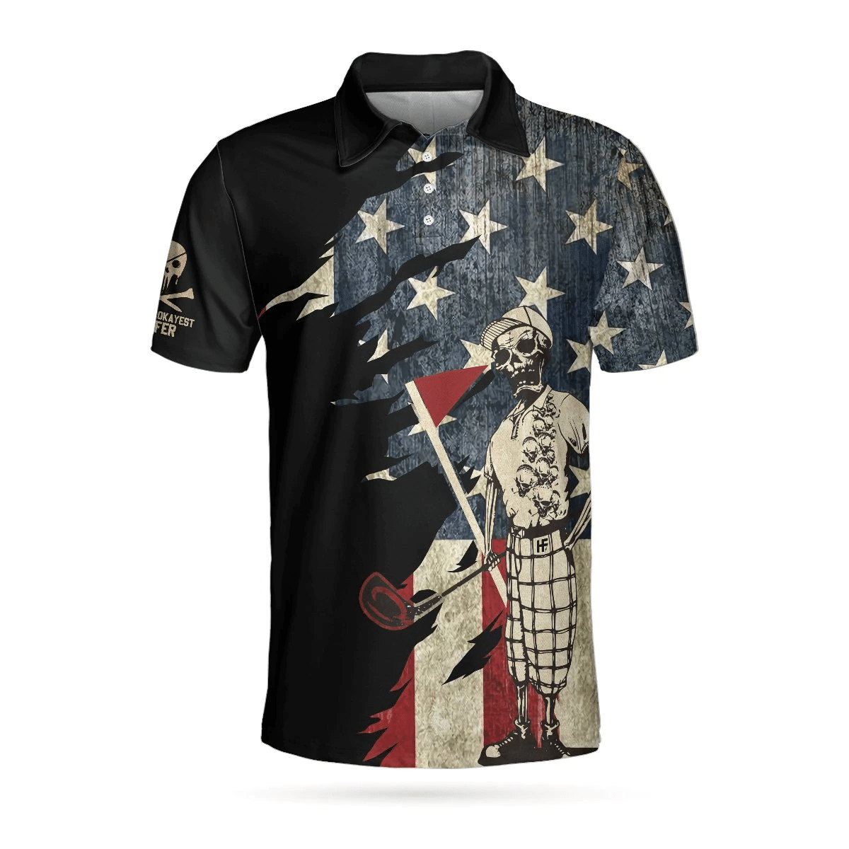 Worlds Okayest Golfer Black Skull Polo Shirt Skeleton Golfer Ripped American Flag Polo Shirt Best Golf Shirts Short Sleeve Polo For Men