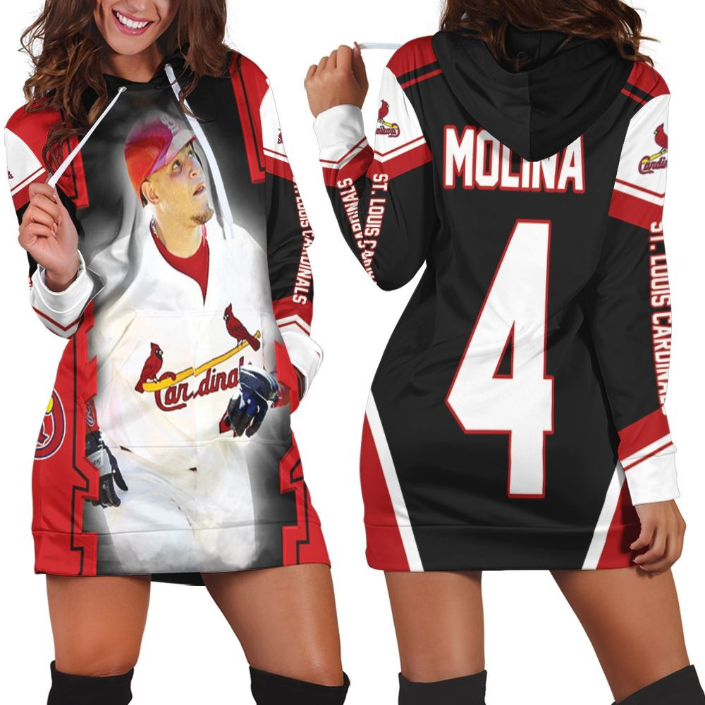 Yadier Molina St Louis Cardinals Best Players Busch Stadium Background Hoodie Dress Sweater Dress Sweatshirt Dress