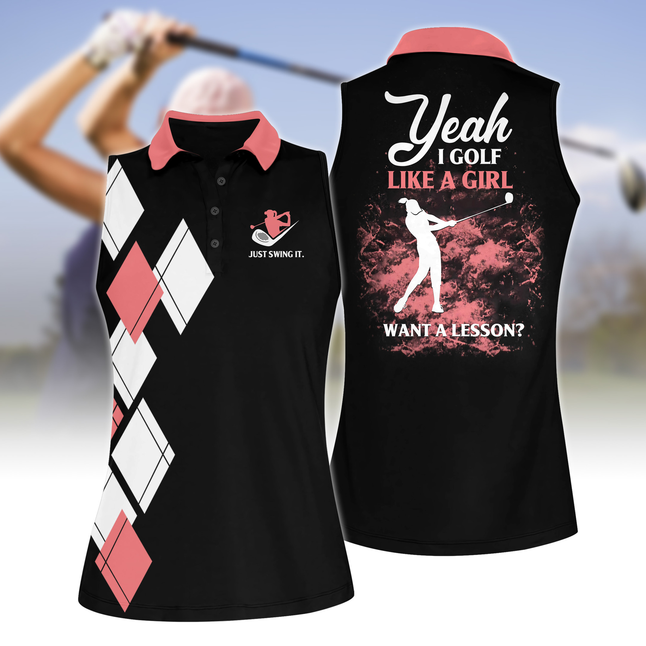 Yeah I Golf Like A Girl V2 Women Short Sleeve Polo Shirt Sleeveless Polo Shirt