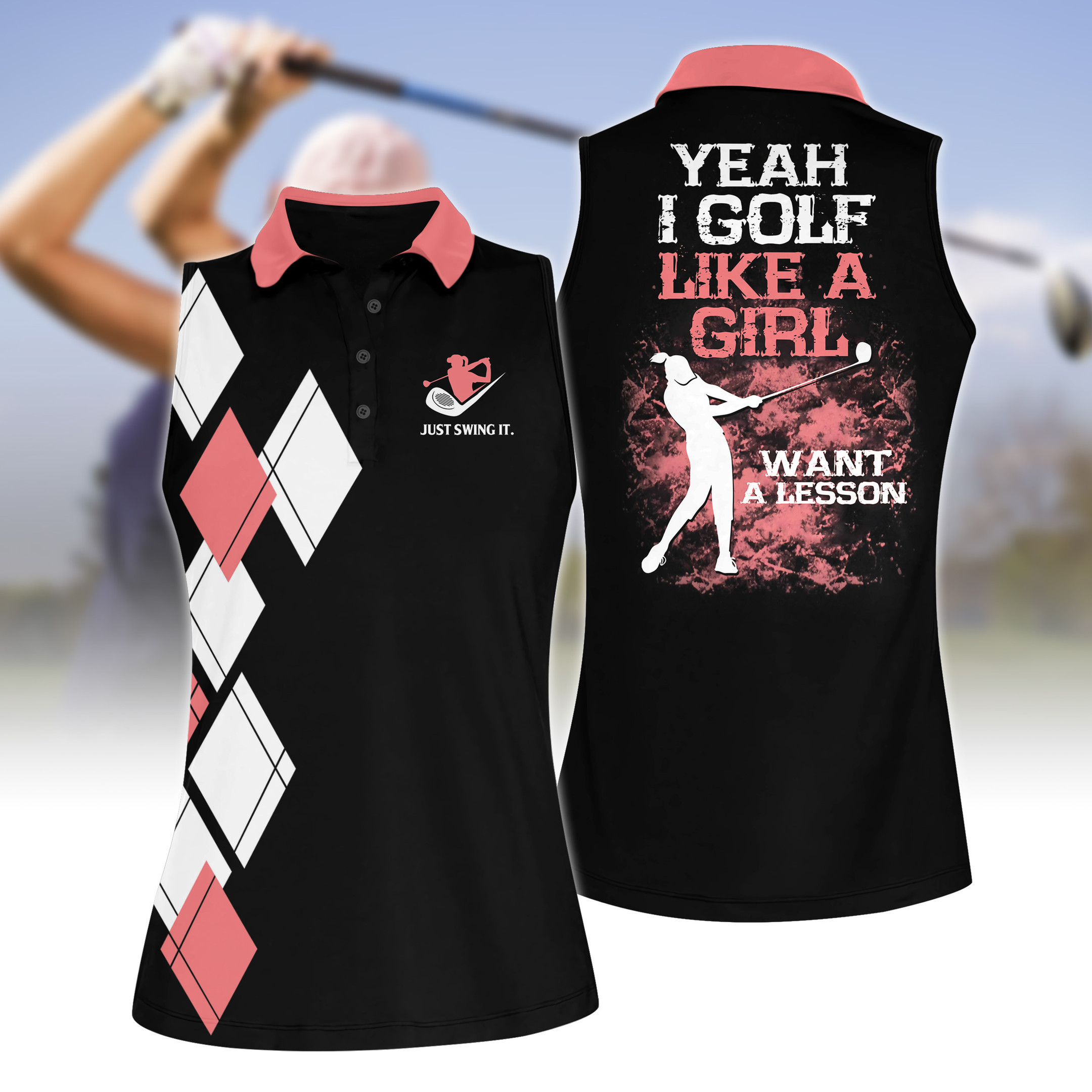 Yeah I Golf Like A Girl Women Short Sleeve Polo Shirt Sleeveless Polo Shirt