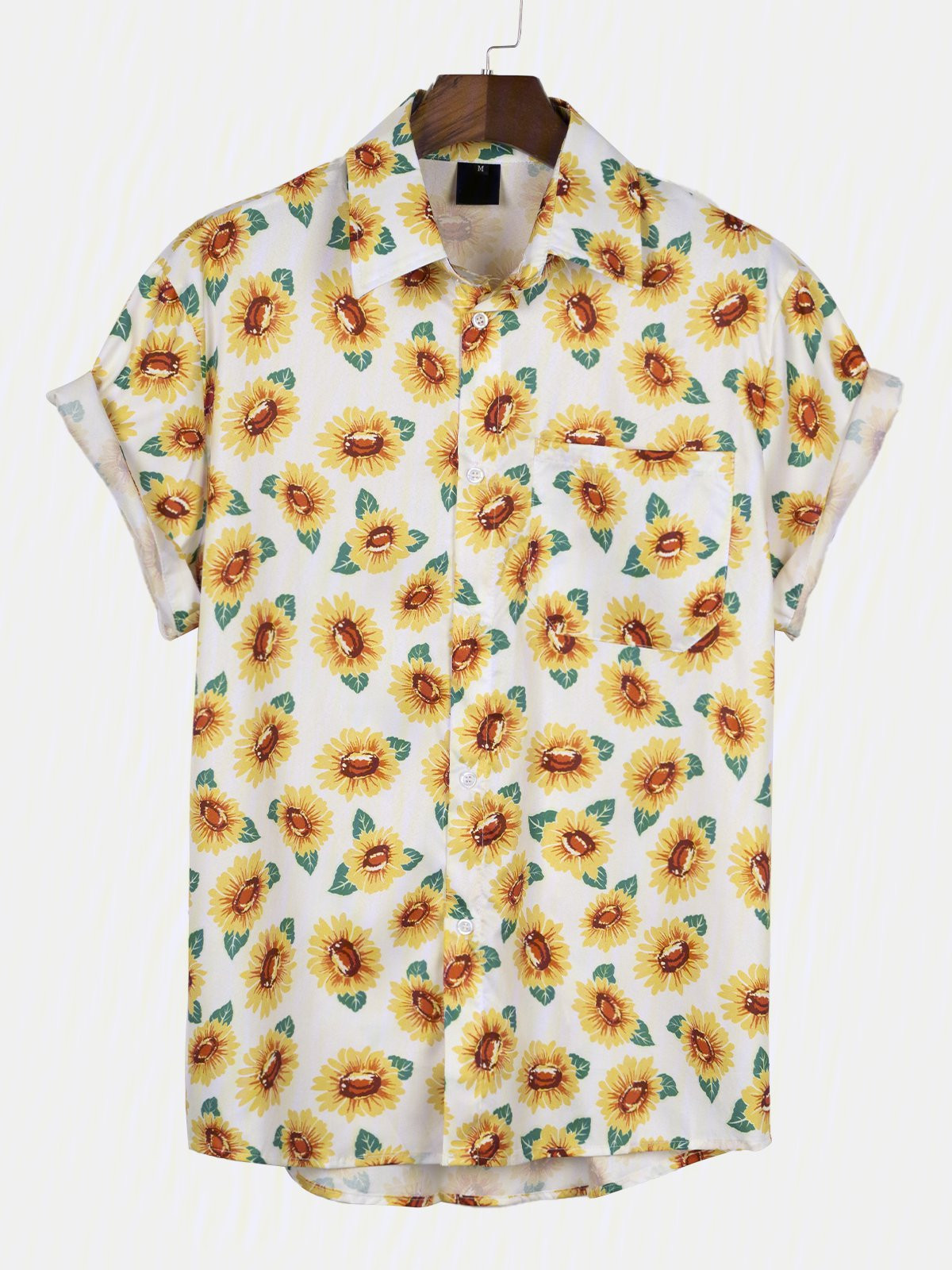 Yellow Casual Printed Floral Shirts  Tops Hawaiian Shirt for Men Women