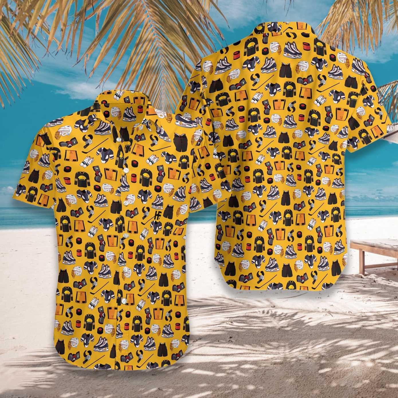 Yellow Ice Hockey Gear Hawaii Shirt Summer Aloha Shirt