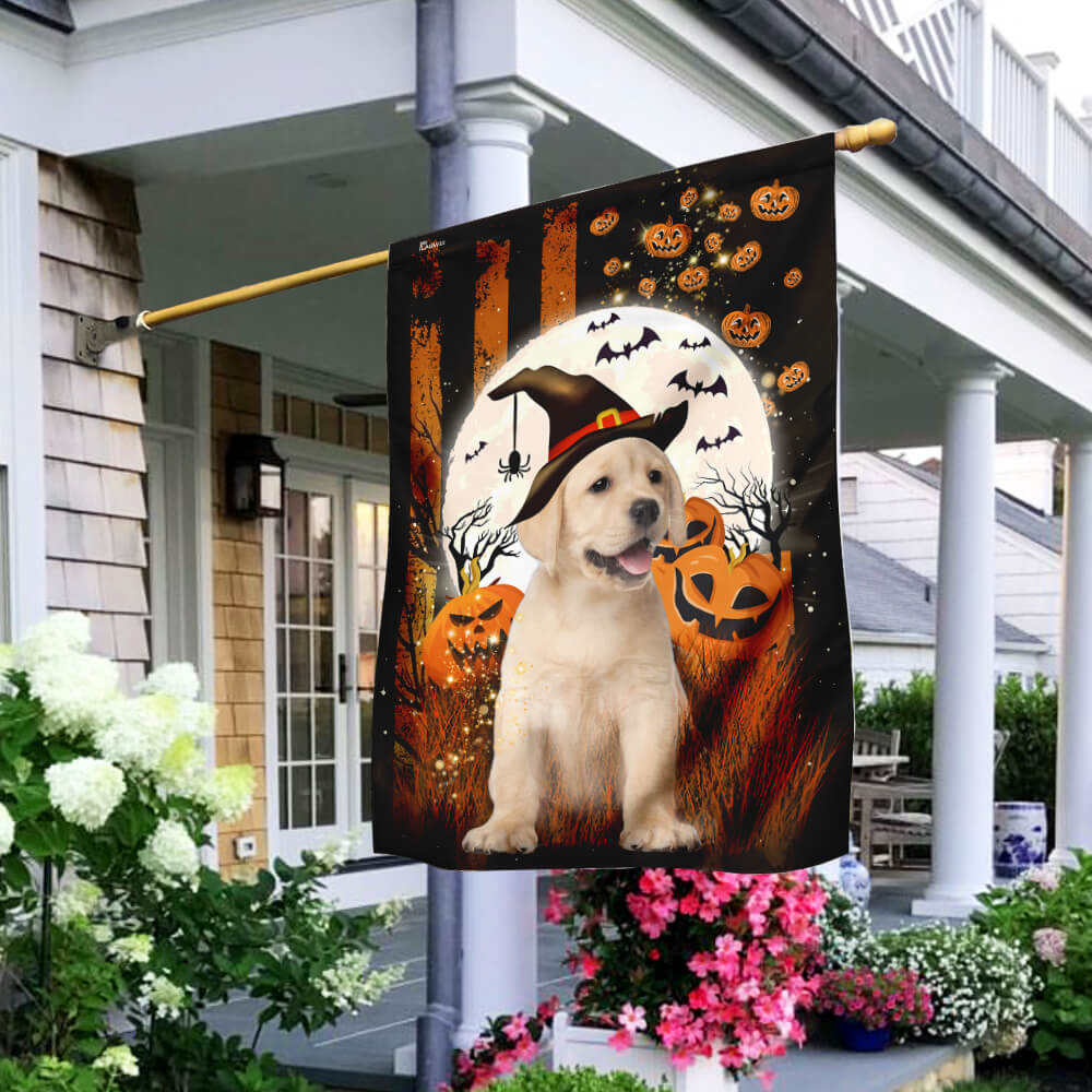 Yellow Labrador Happy Halloween Flag Halloween Outdoor Decor Fall Yard House Decoration