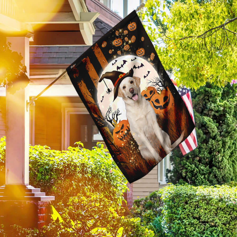 Yellow Labrador Happy Halloween Flag Halloween Outdoor Decor Fall Yard House Decoration