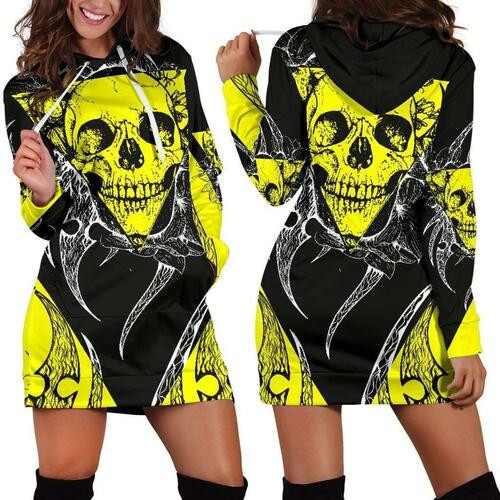 Yellow Vintage Skull Womens Hoodie Dress Sweater Dress Sweatshirt Dress 3d All Over Print For Women Hoodie