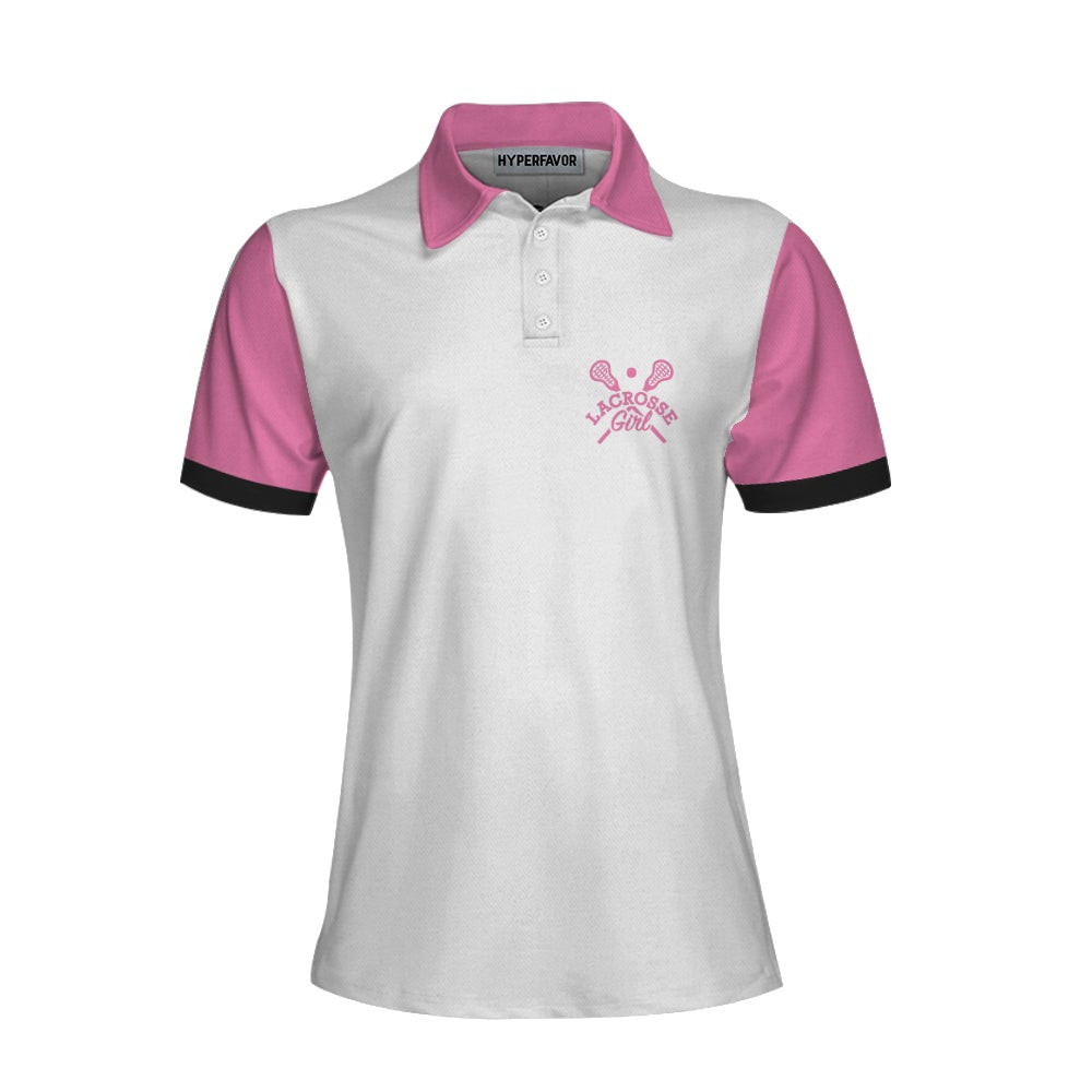 Yes I Play Like A Girl Need A Lesson Lacrosse Short Sleeve Women Polo Shirt White And Pink Lacrosse Shirt For Ladies