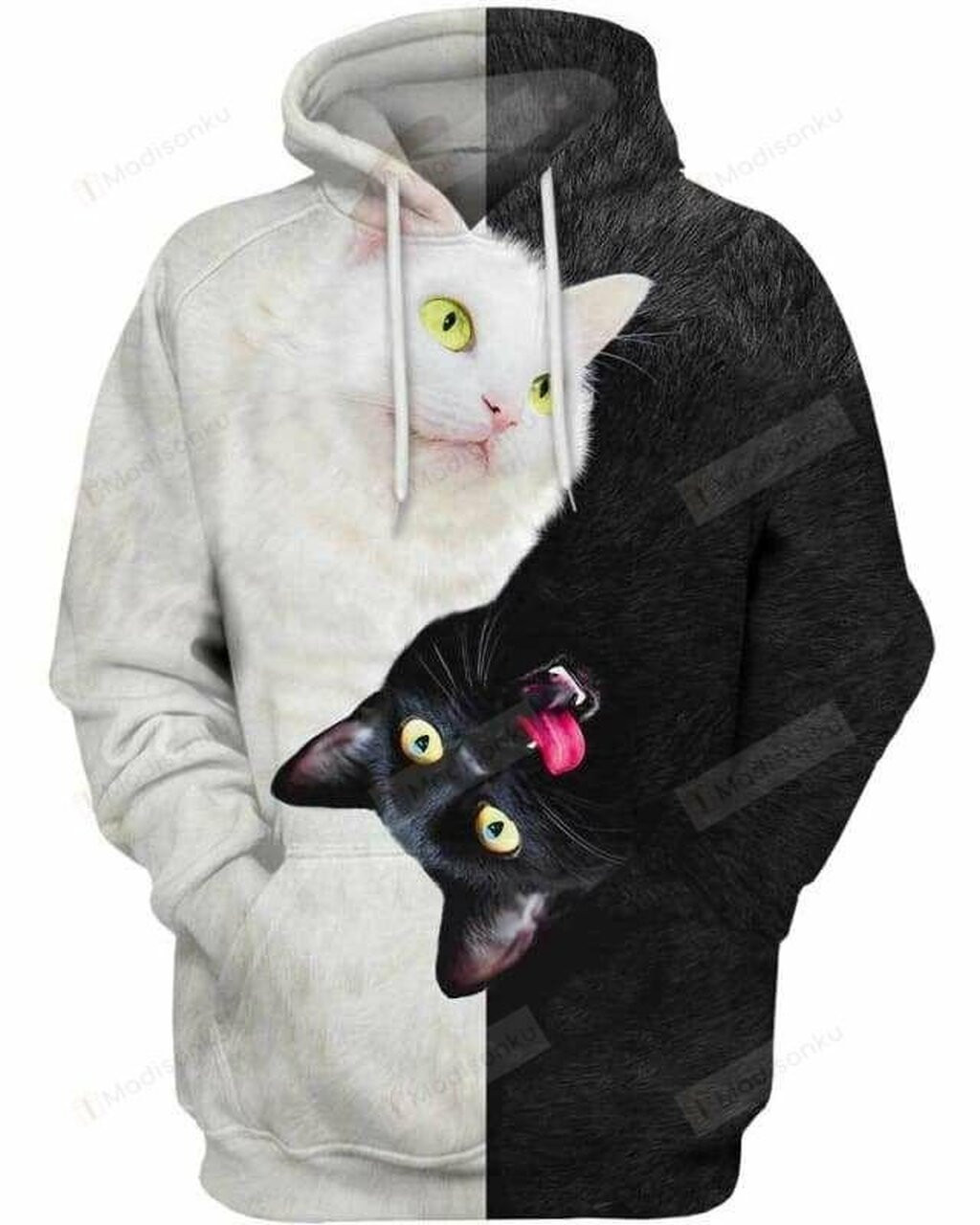 Yin Yang Cat 3d All Over Print Hoodie, Zip-up Hoodie