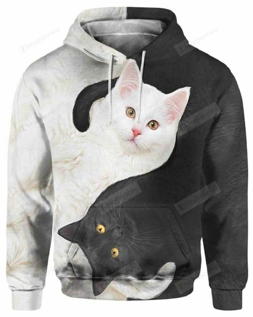 Yin Yang Cats 3d All Print Hoodie, Zip-up Hoodie