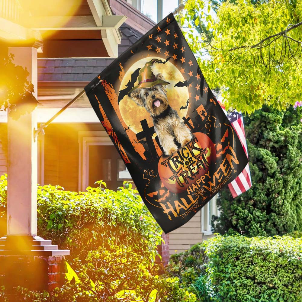 Yorkie Happy Halloween Trick Or Treat America Flag Halloween Outdoor Decor Fall Yard House Decoration