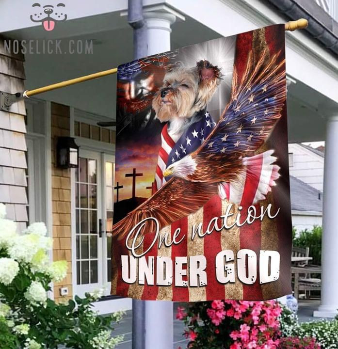 Yorkie One Nation Under God Christian Cross Dog Lover Eagle American Flag Garden Flag House Flag
