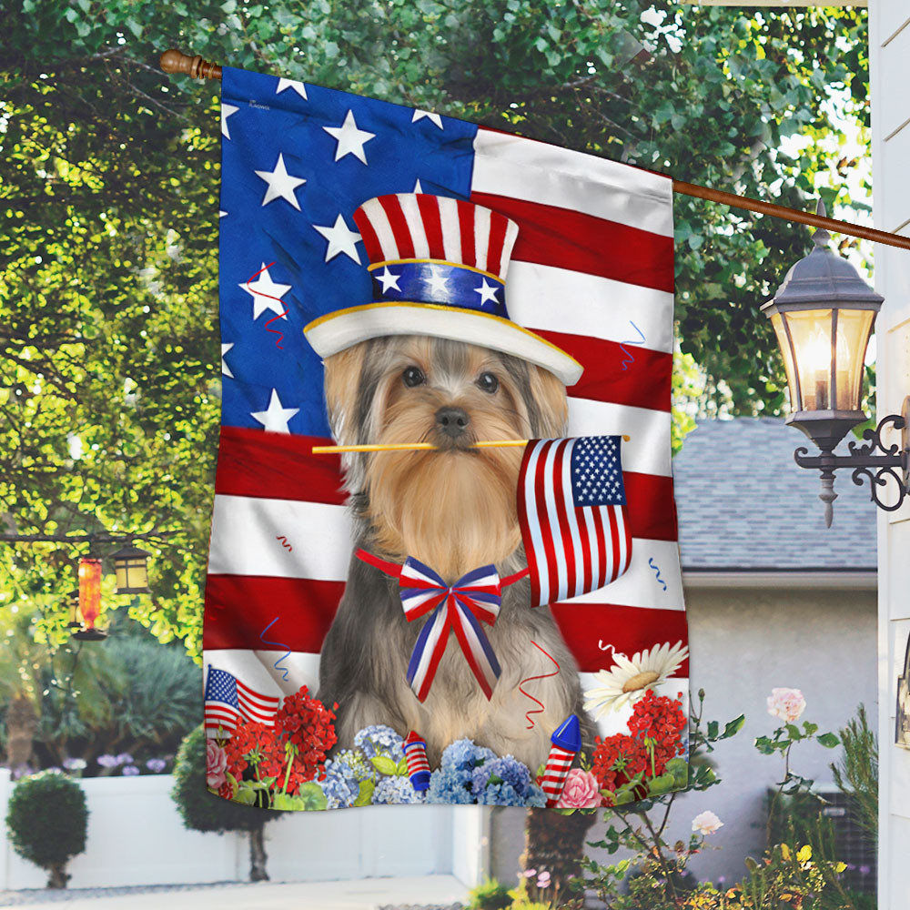 Yorkie Yorkshire Terrier Happy 4th Of July American US Flag Fourth July Flag USA Independence Day Flag Patriotic Flag