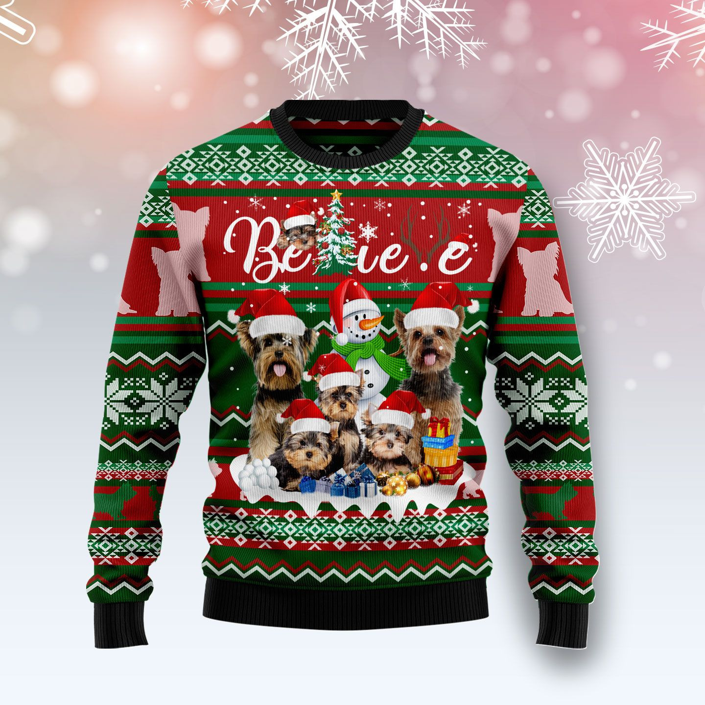 Yorkshire Terrier Believe Christmas Ugly Christmas Sweater