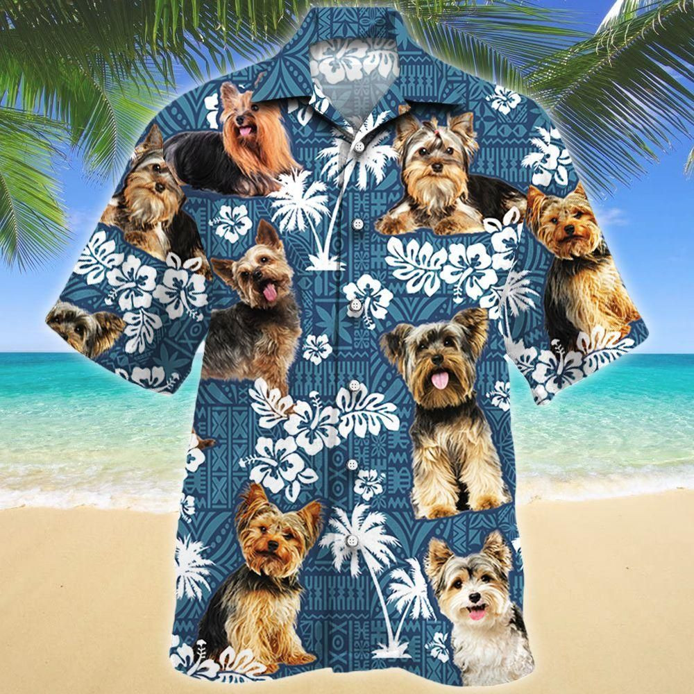 Yorkshire Terrier Dog Lovers Blue Tribal Aloha Hawaiian Shirt Colorful Short Sleeve Summer Beach Casual Shirt For Men And Women