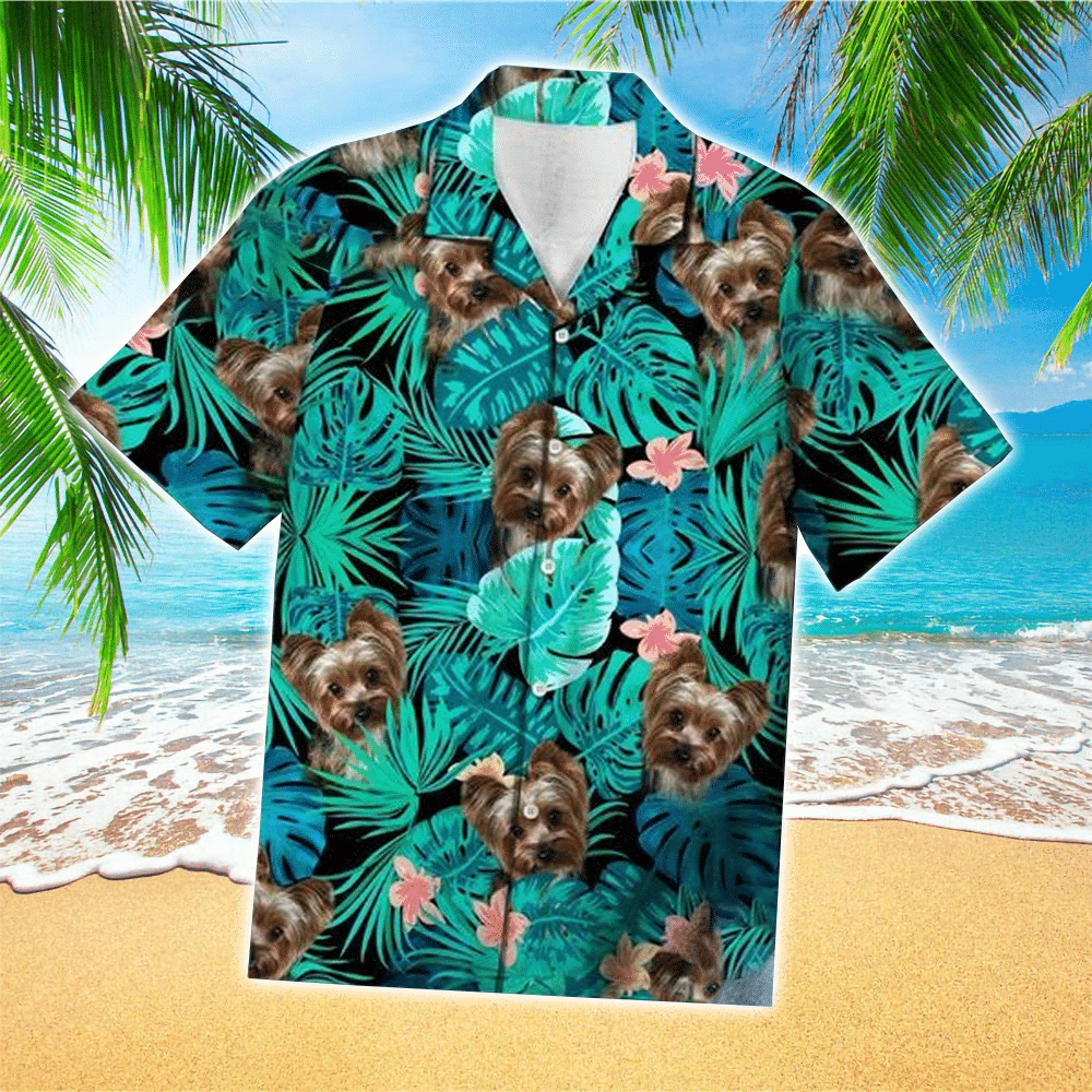 Yorkshire Terrier Face Best Teal Hawaiian Shirt for Men and Women