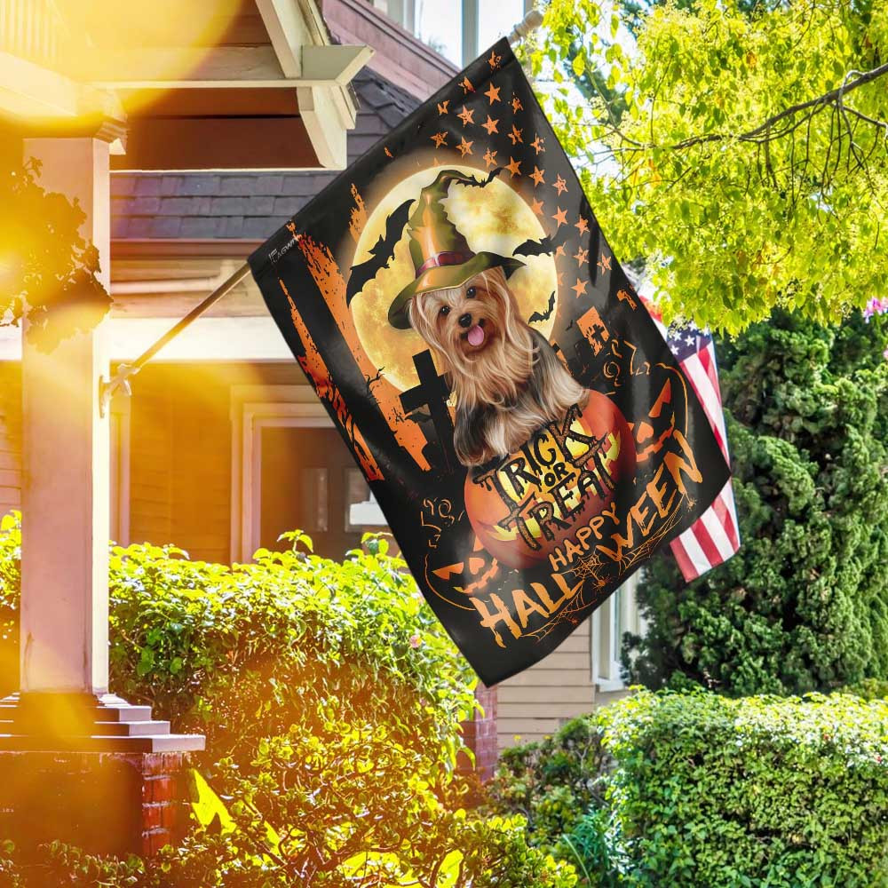 Yorkshire Terrier Happy Halloween Trick Or Treat America Flag Halloween Outdoor Decor Fall Yard House Decoration