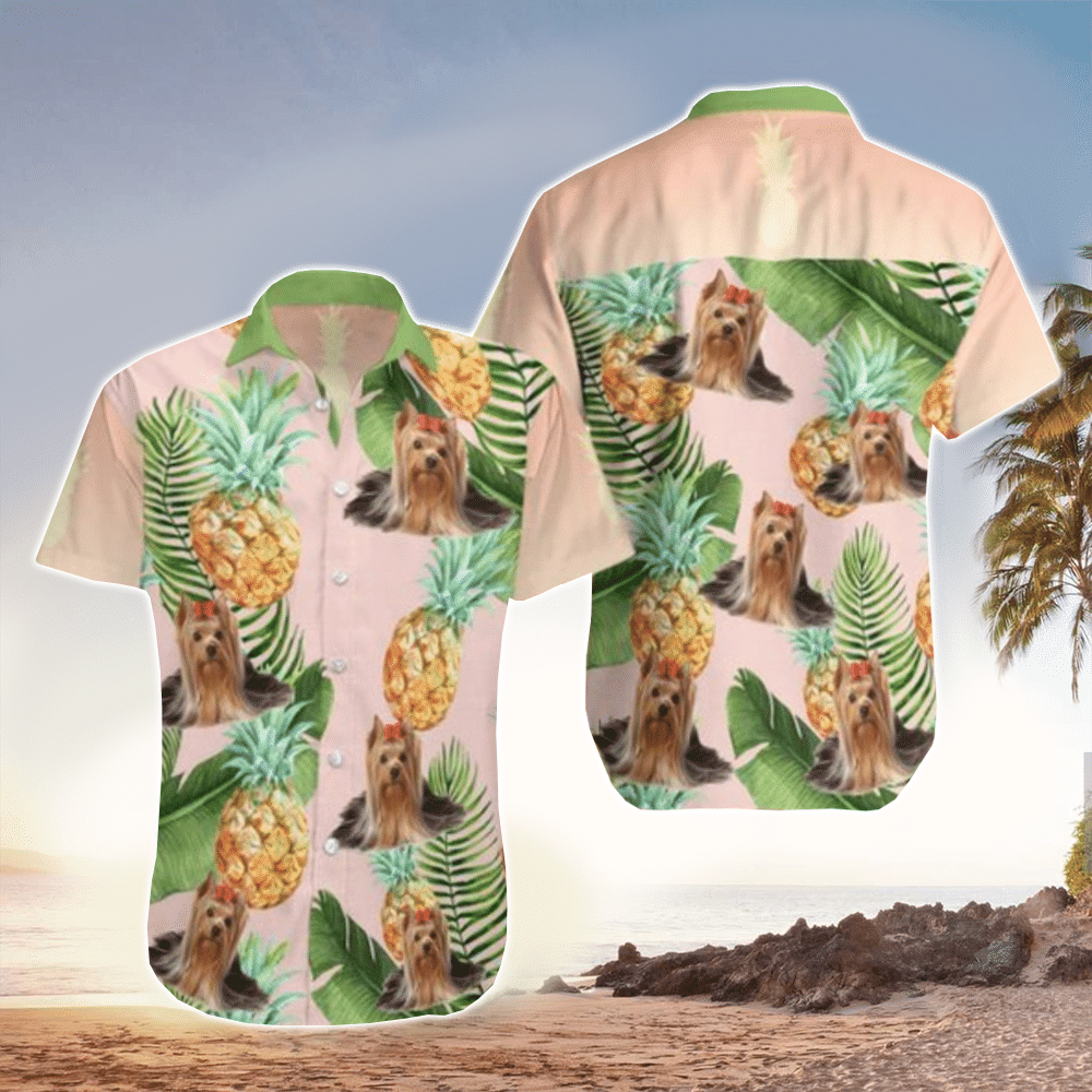 Yorkshire Terriers Pink Green Awesome Unisex Hawaiian Shirt for Men and Women