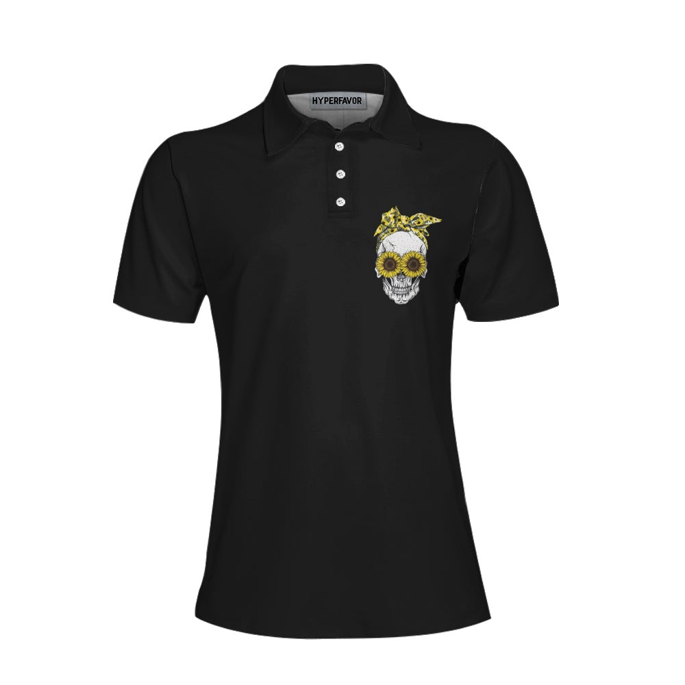 You Are My Sunshine Skull Sunflower Short Sleeve Women Polo Shirt Black Skull Polo Shirt For Ladies