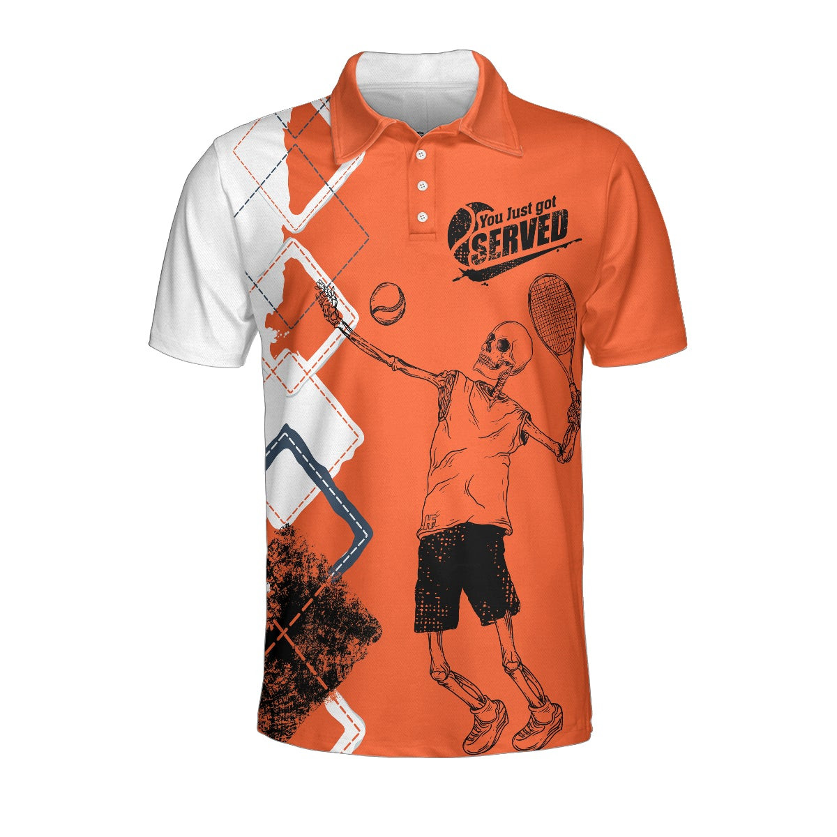 You Just Got Served Polo Shirt Orange Argyle Pattern Skeleton Tennis Player Polo Shirt Best Tennis Shirt For Men