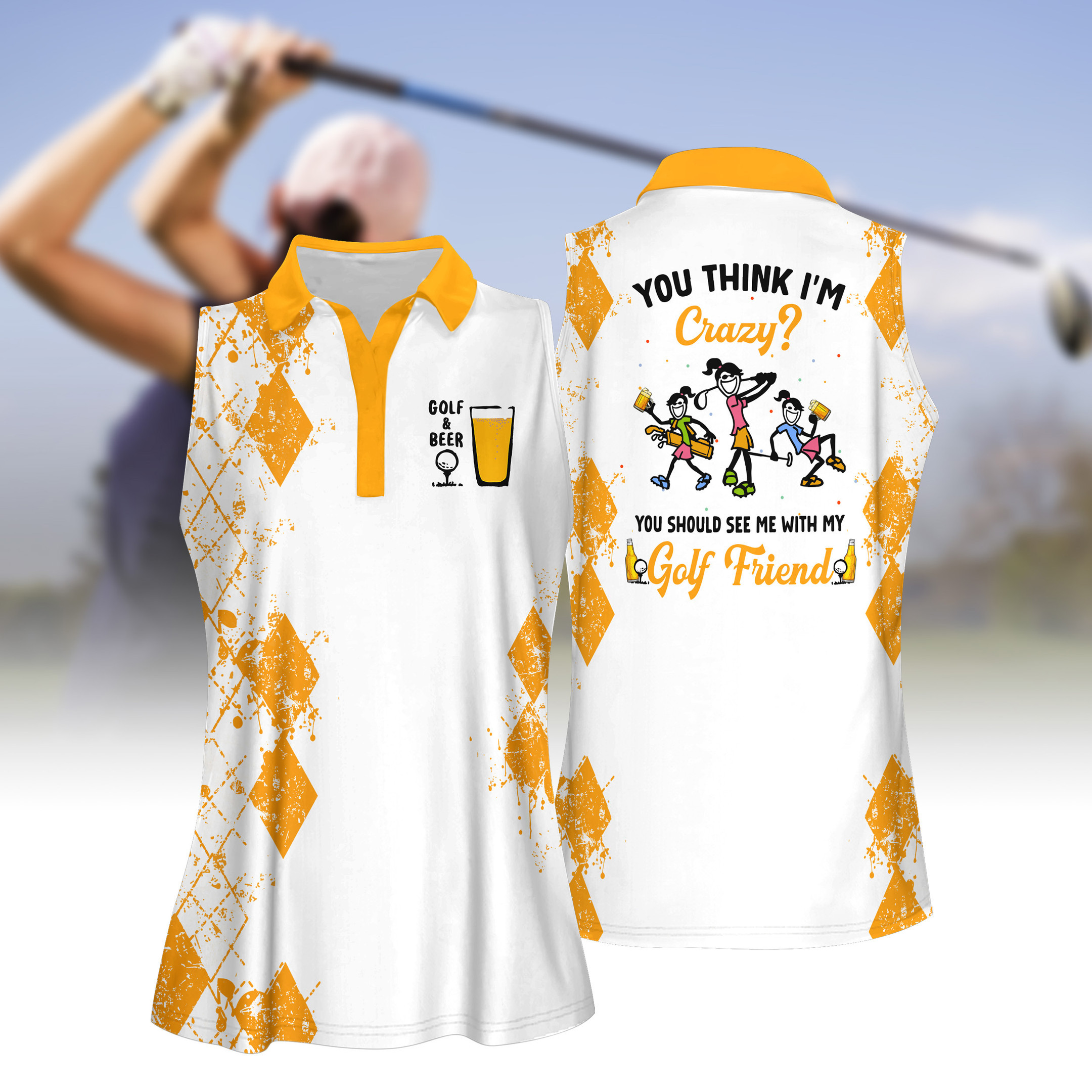 You Should See Me With My Golf Friends Beer Version Women Short Sleeve Polo Shirt Sleeveless Polo Shirt