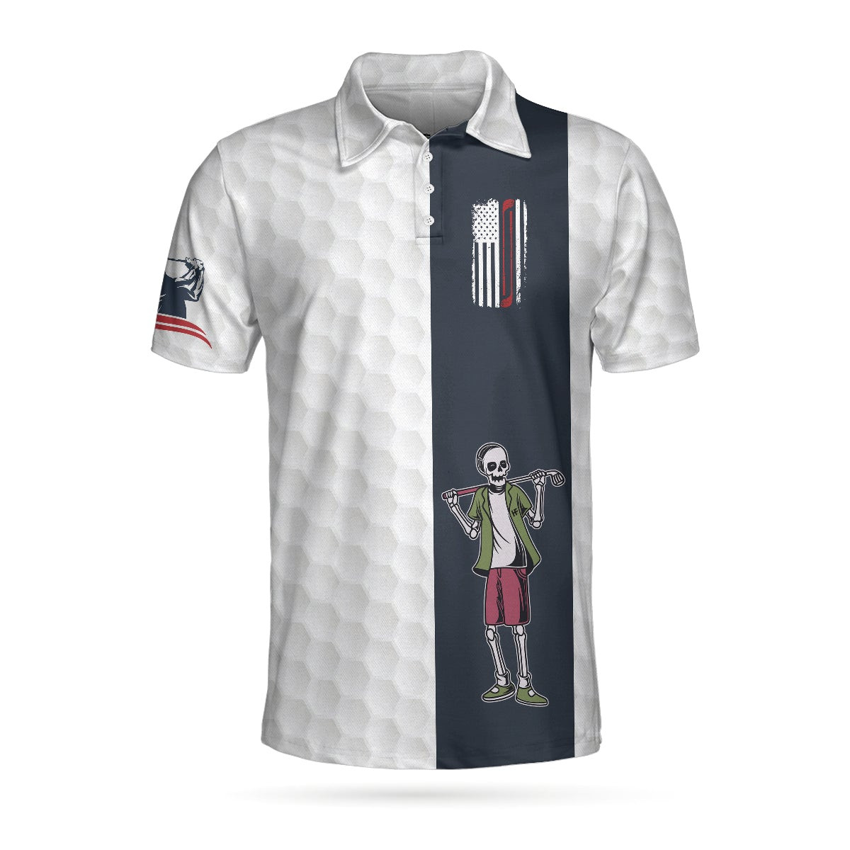 Youngster Skeleton Golf Lover American Flag Polo Shirt White American Flag Golf Shirt For Men