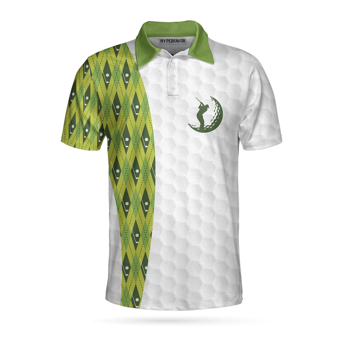 Your Hole Is My Goal Green Argyle Pattern Polo Shirt White And Green Golfing Shirt For Male Golfers