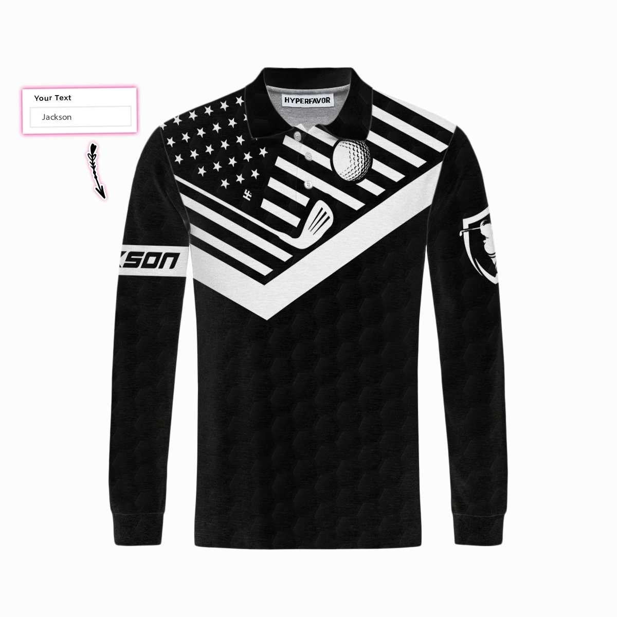 Your Hole Is My Goal Mens Long Sleeve Polo Shirt Personalized Golfing Shirt For Men American Flag Golf Shirt