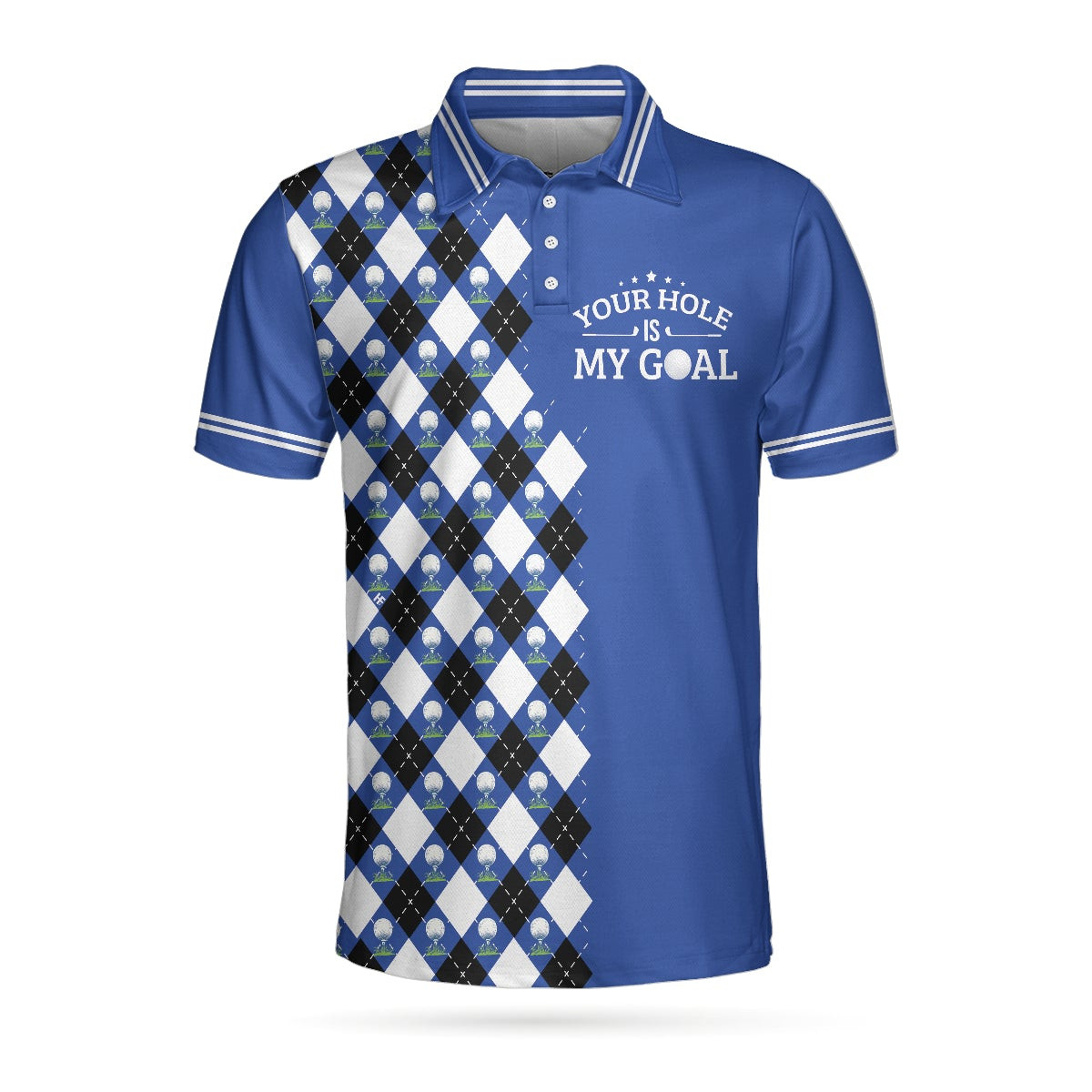 Your Hole Is My Goal Remastered Short Sleeve Golf Polo Shirt Blue Argyle Pattern Polo Shirt Best Golf Shirt For Men