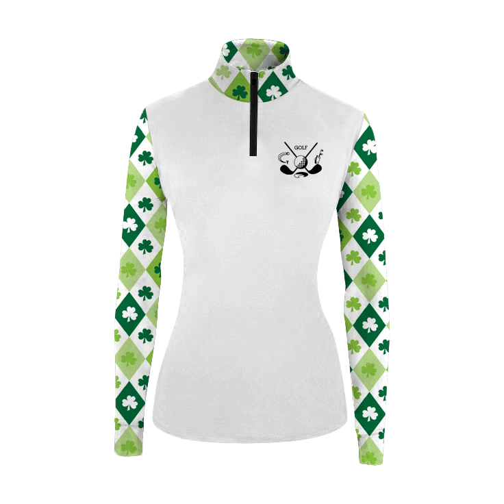 pattern Green Clubs Womens Long Sleeve Golf Polo Shirt