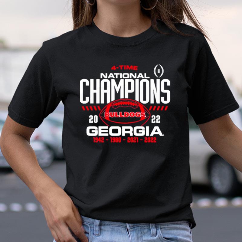 Georgia Bulldogs Blue 84 Women's Four Time College Football National Champions Overdye Shirts