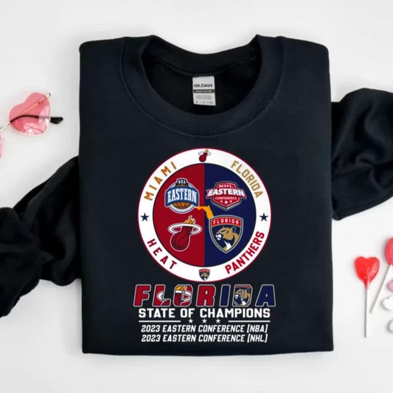 Miami Heat Vs Florida Panthers Nba Eastern Nhl Eastern Conference Florida State Of Champions Logo Shirts
