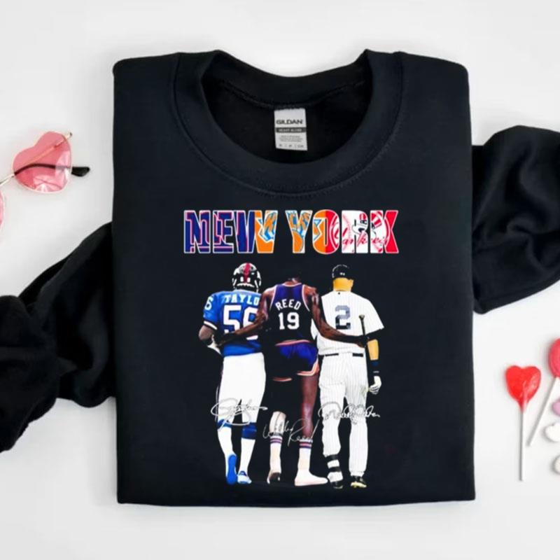New York Sport Lawrence Taylor Willis Reed And Derek Jeter Signatures Shirts