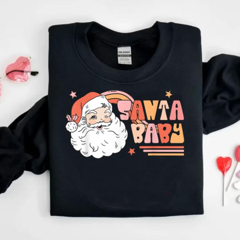 Santa Baby Rainbow Retro Merry Christmas Groovy Santa Hat Shirts