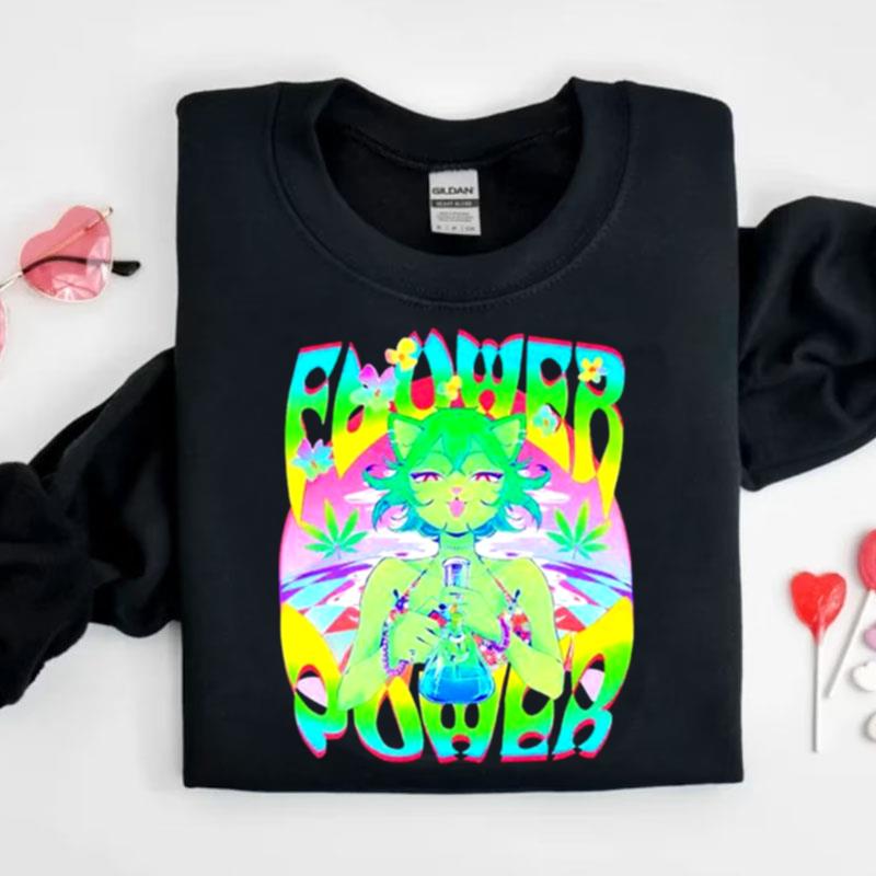 Cat Girl Smoking Weed Flower Power Shirts