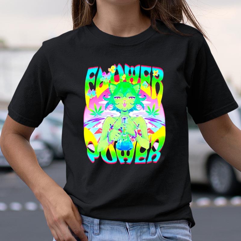 Cat Girl Smoking Weed Flower Power Shirts