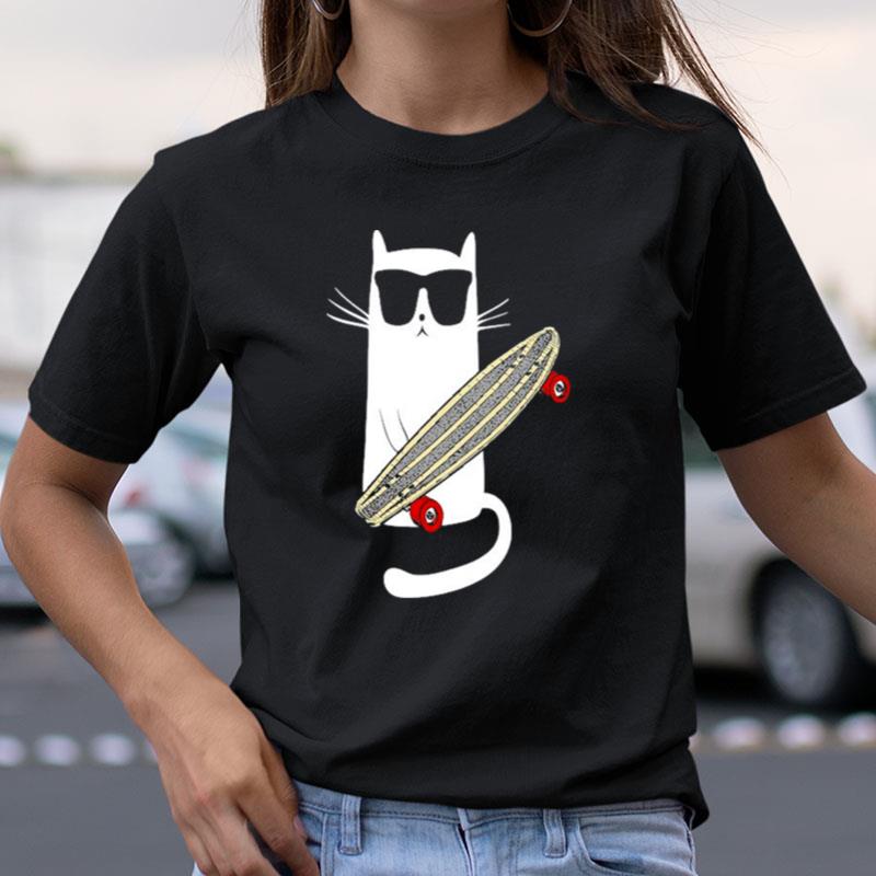 Cat Wearing Sunglasses Skateboarding Shirts