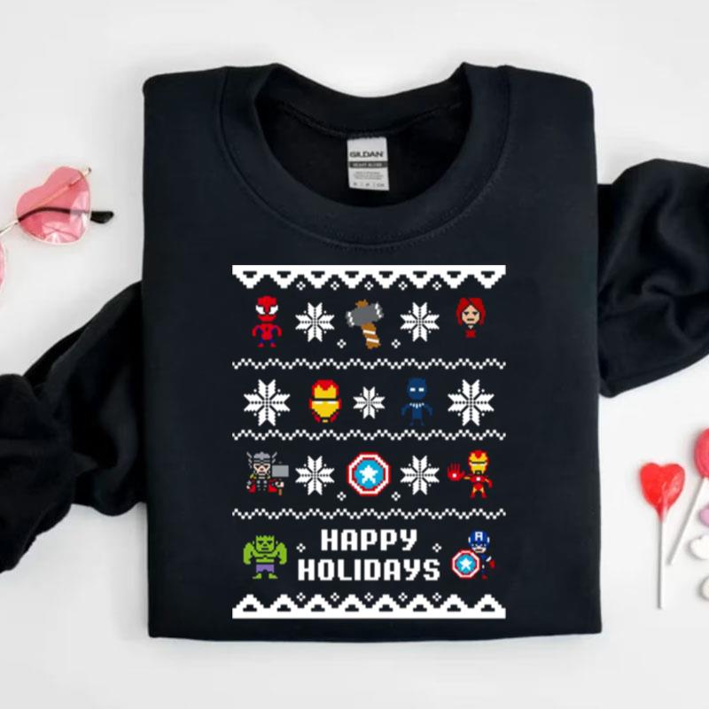 Christmas Happy Holidays Avengers Pixel Shirts