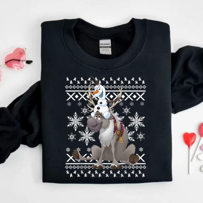 Disney Frozen Olaf Sven Riding Antlers Ugly Sweater Shirts