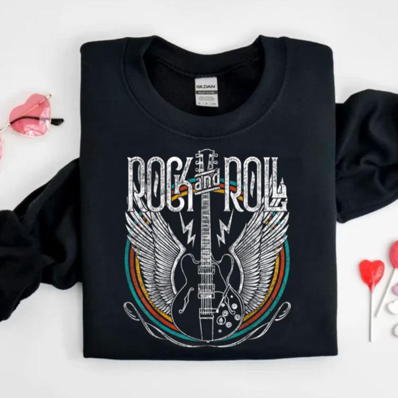 Distressed Vintage Retro 80S Rock & Roll Music Guitar Wings Shirts
