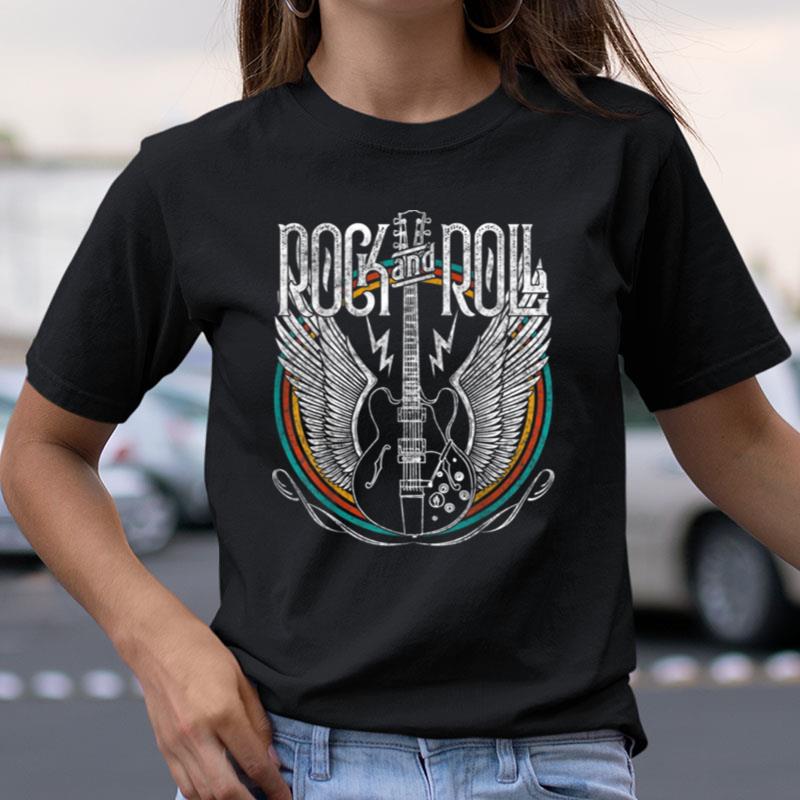 Distressed Vintage Retro 80S Rock & Roll Music Guitar Wings Shirts
