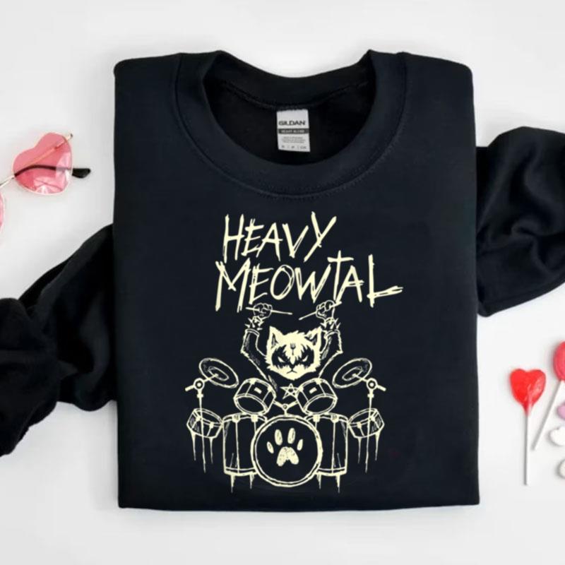 Heavy Metal Headbanger Gift Drummer Cat Playing Drum Meowtal Shirts