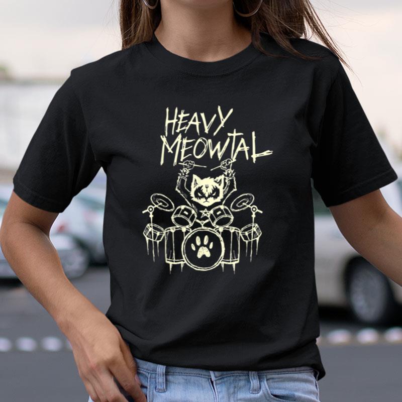 Heavy Metal Headbanger Gift Drummer Cat Playing Drum Meowtal Shirts