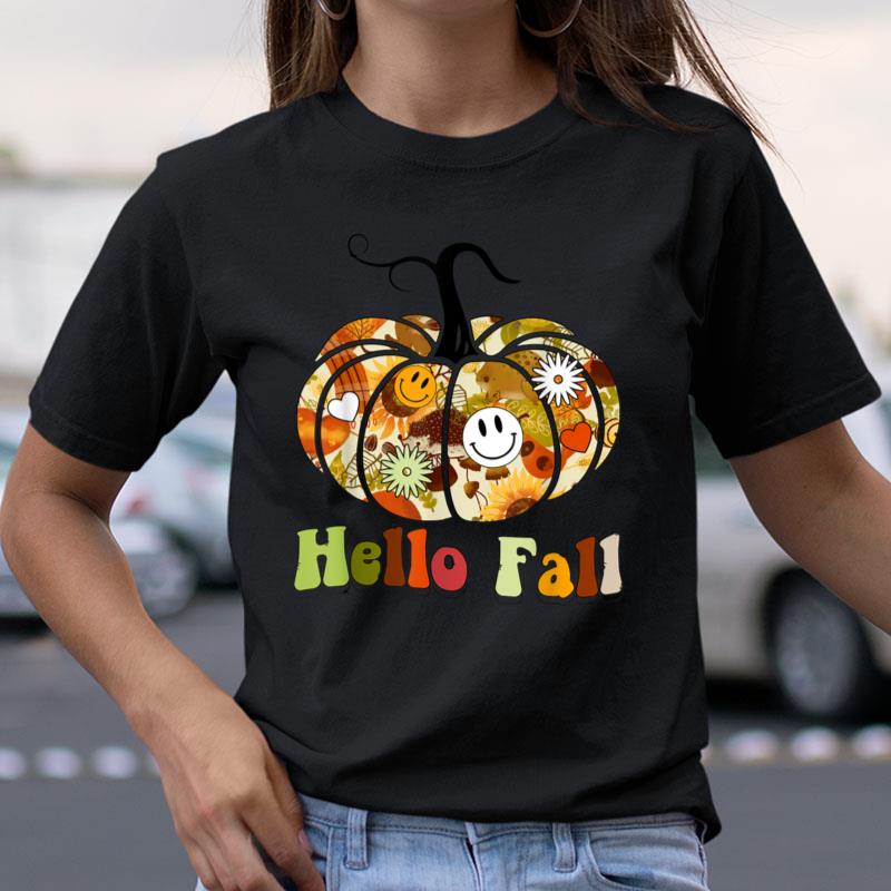 Hello Fall Pumpkin Happy Face Fall Autumn Thanksgiving Shirts