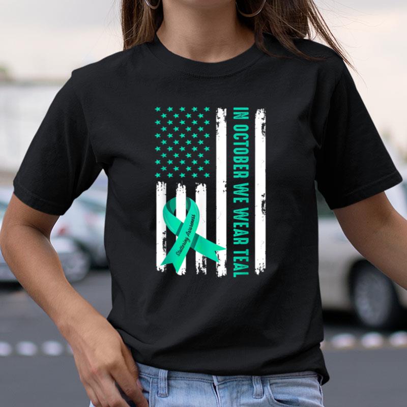 In October We Wear Teal Ribbon Stuttering Awareness Us Flag Shirts