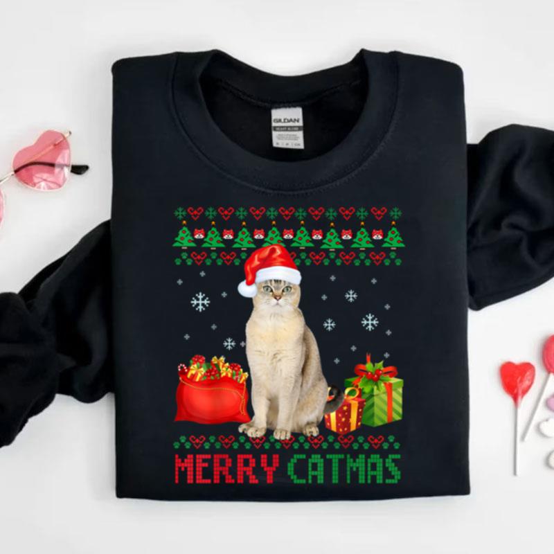 Merry Catmas Cat Ugly Christmas Burmilla Mom Dad Shirts