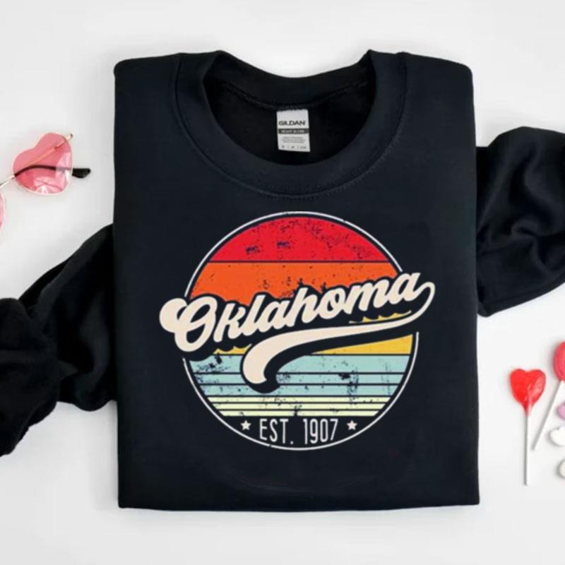 Retro Oklahoma Distressed Sunset Est 1907 Shirts