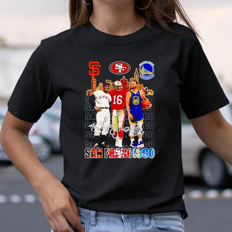 San Francisco 30 Stephen Curry 16 Joe Montana 24 Willie Mays Signatures Shirts