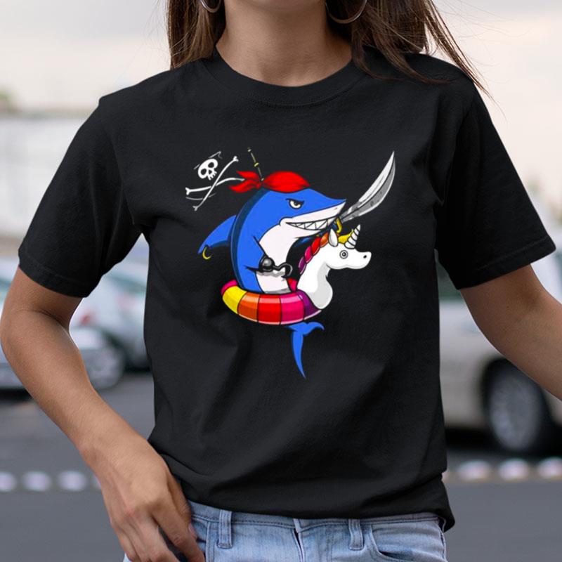 Shark Pirate Riding Unicorn Floa Shirts