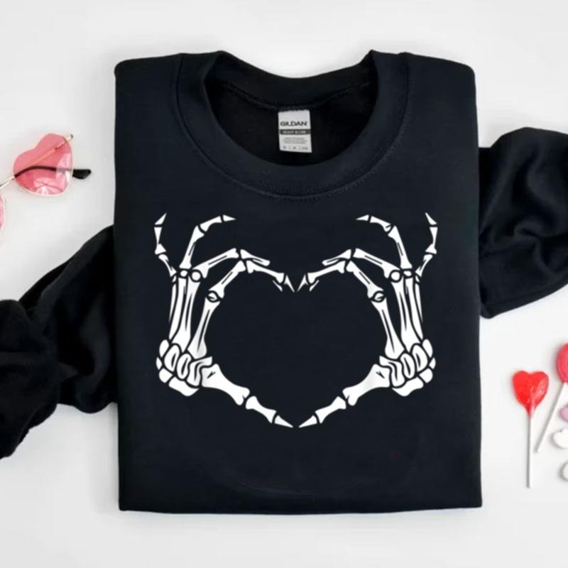 Skeleton Hand Heart Sign Bones Costume Funny Halloween Gift Shirts